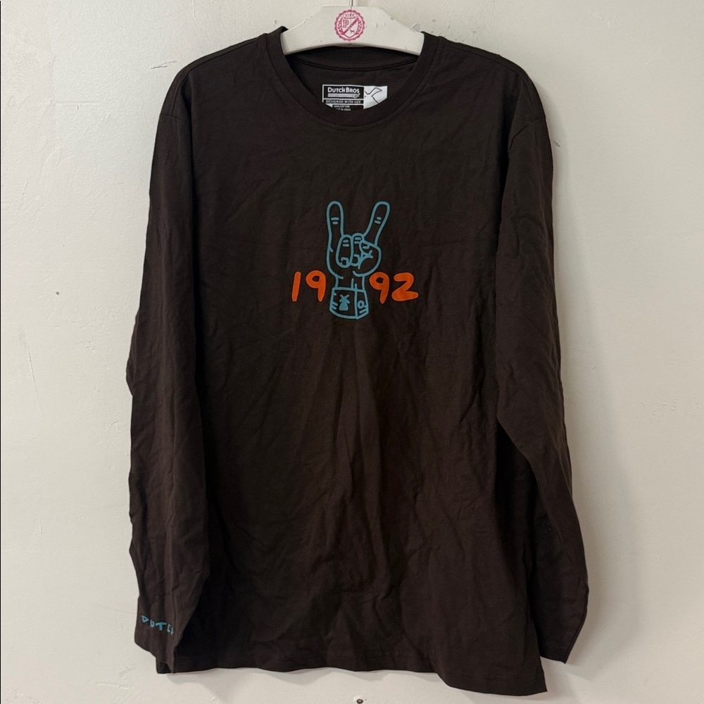 Dutch Bros Long Sleeve Shirt with Teal and Orange Graphic